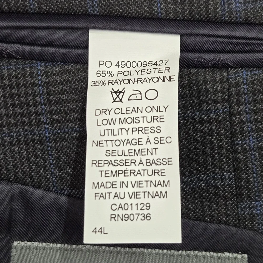 Michael Kors Men Blazer 44L Gray Suit‎ Jacket Plaid Two Button Long Sleeve